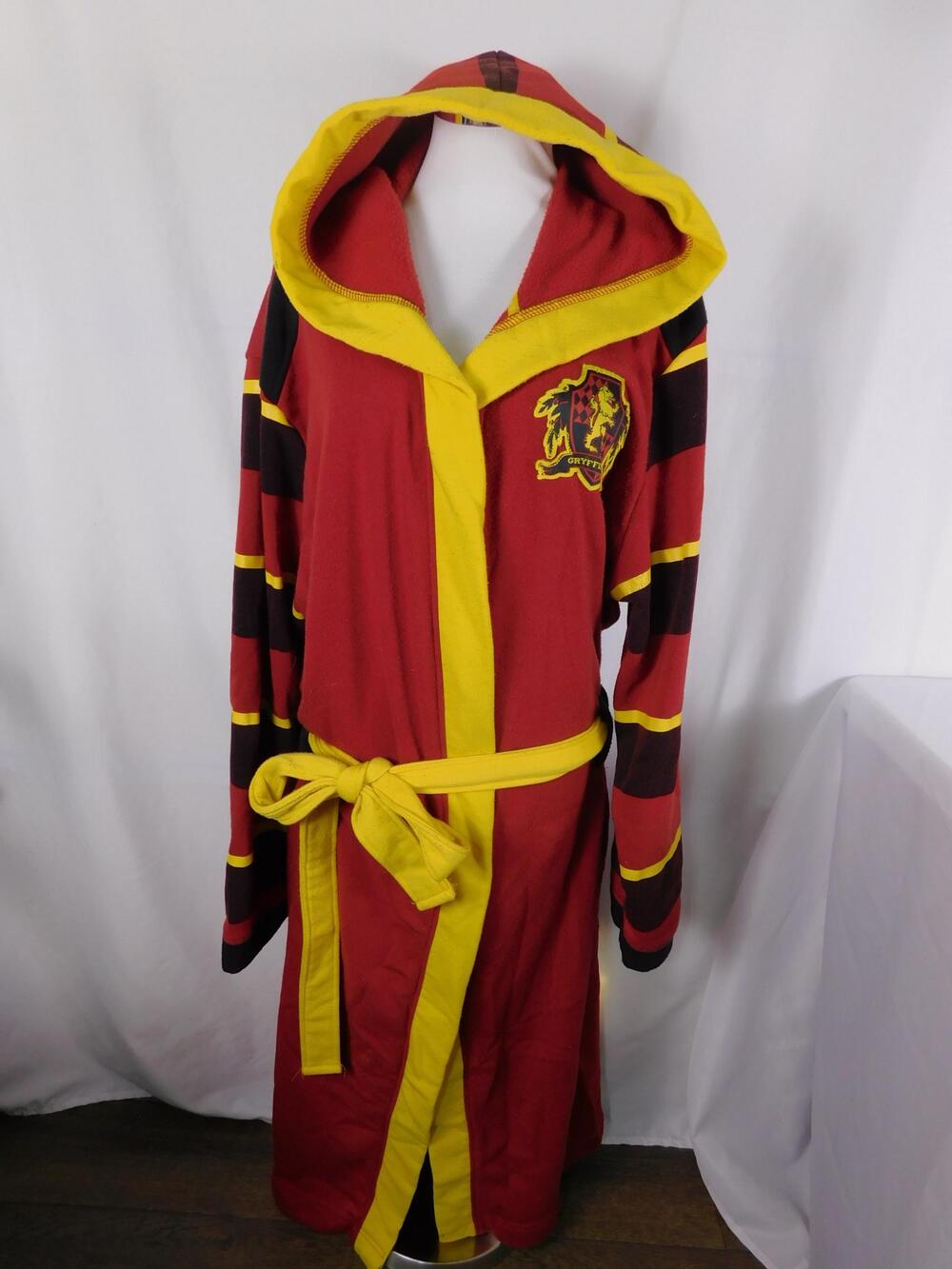 Harry Potter Robe Mens XL Red Gryffindor Hooded Fleece Belted Lounge Sleepwear